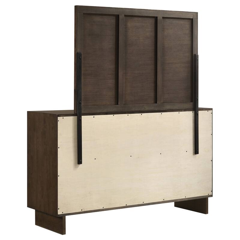 6-Drawer Warm Brown Dresser and Mirror Set with Smooth Glide Drawers, Sleek Modern Lines, and Ample Storage Space