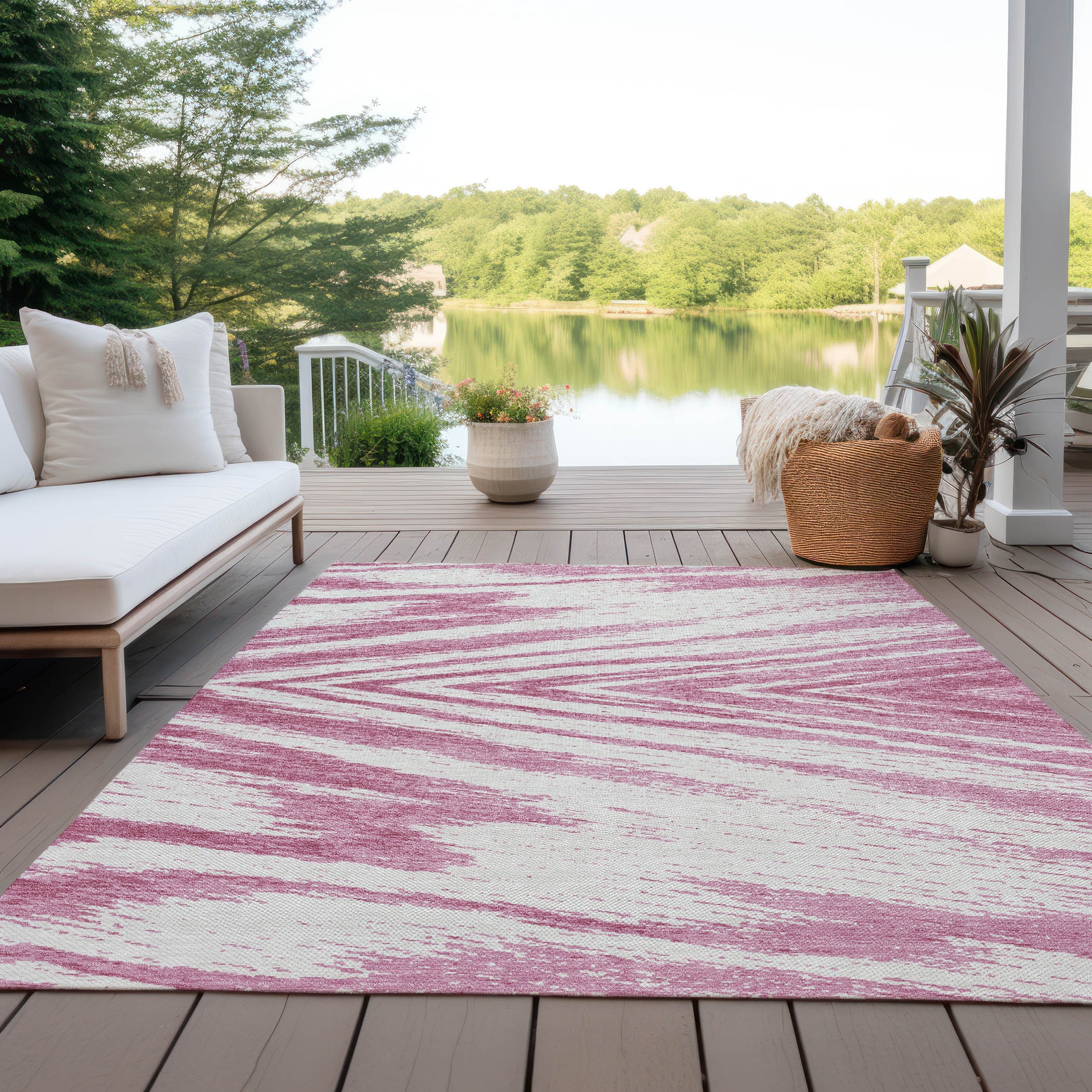 Machine Washable Indoor/ Outdoor Chantille Modern Chevron Rug - Blush - 5' x 7'6"
