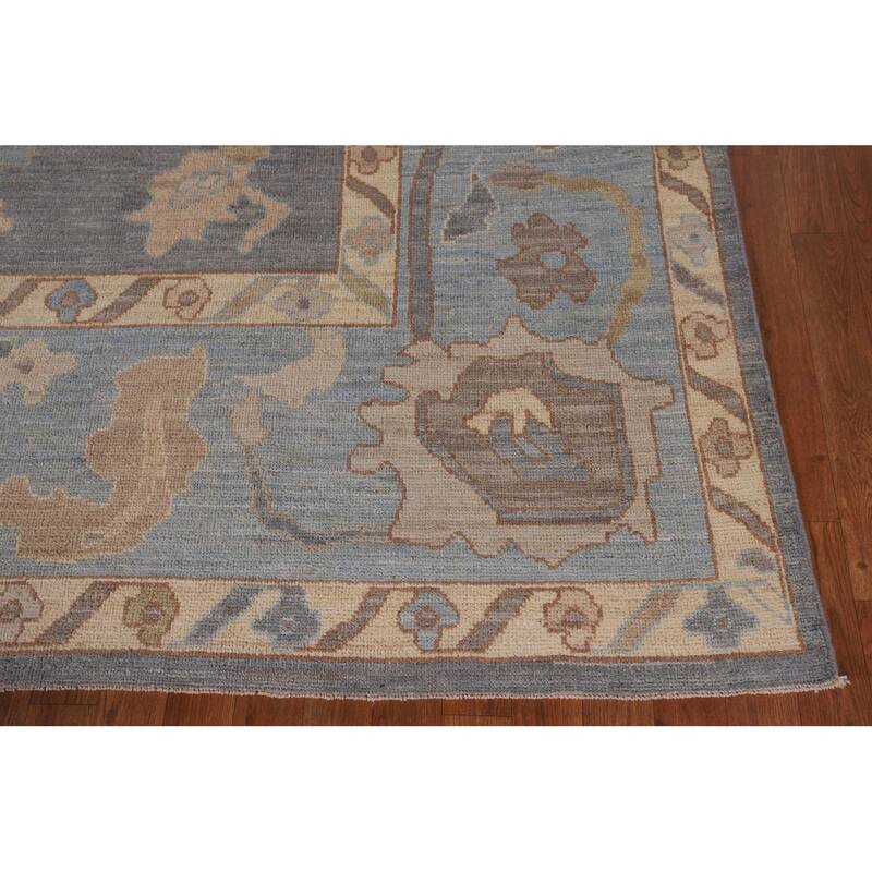 Floral Vegetable Dye Oushak Turkish Area Rug Hand-Knotted Wool Carpet - 9'1" x 11'8"