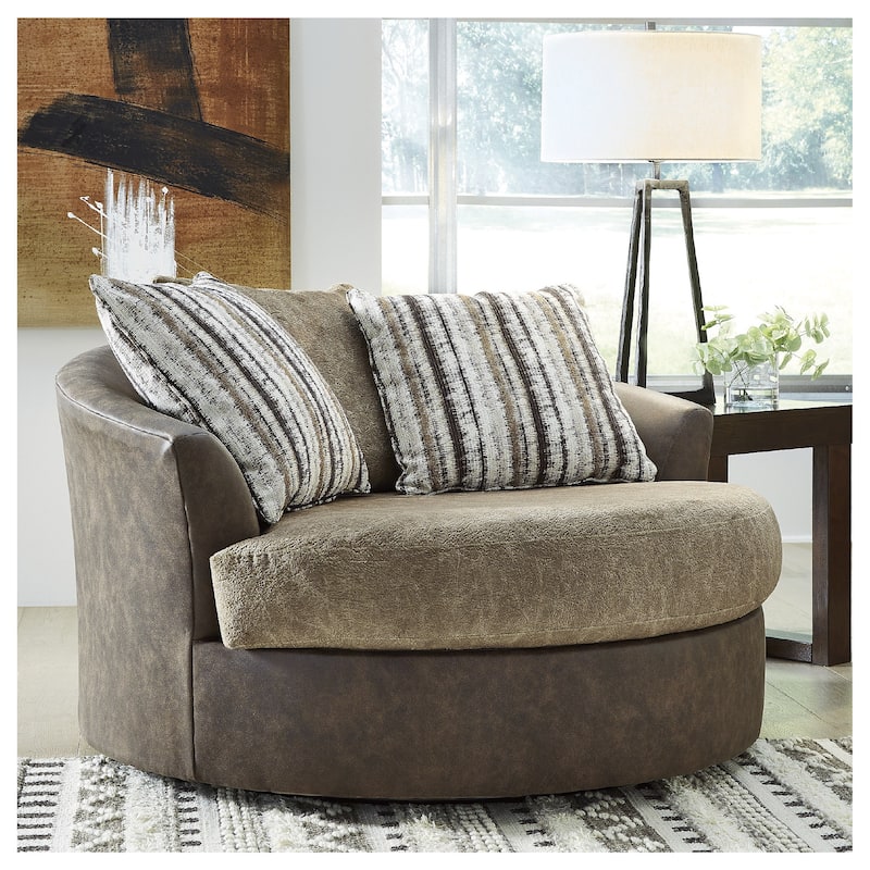 Signature Design by Ashley Alesbury Chocolate Oversized Swivel Accent Chair - 57"W x 56"D x 40"H - 57"W x 56"D x 40"H - Chocolate