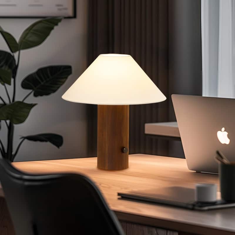 Brightech Oakley LED Walnut Brown Wood Midcentury Dimmable Bedside Nightstand Desk Lamp