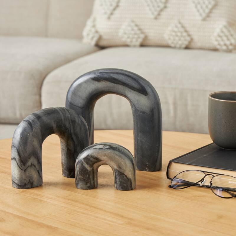 White or Black Marble Arched Abstract Decorative Sculpture with Varying Sizes (Set of 3) - Black