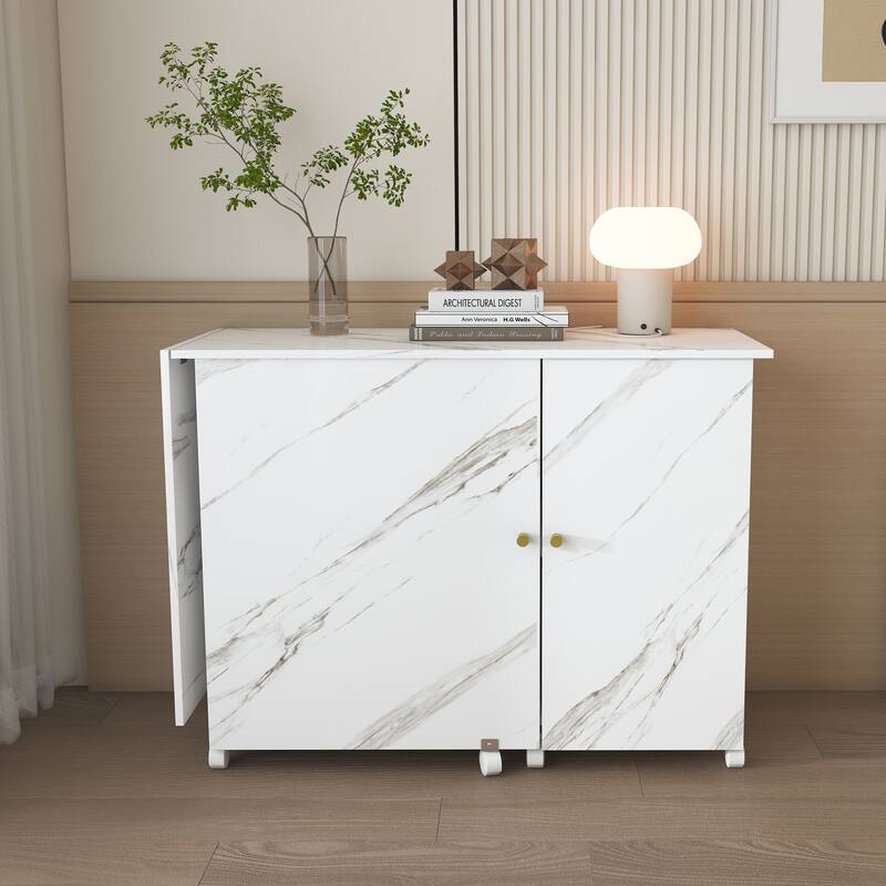 57.5" Foldable Sewing Machine Table with Locking Casters, Multi-Storage Craft Station with Shelves, Bins & Cabinet