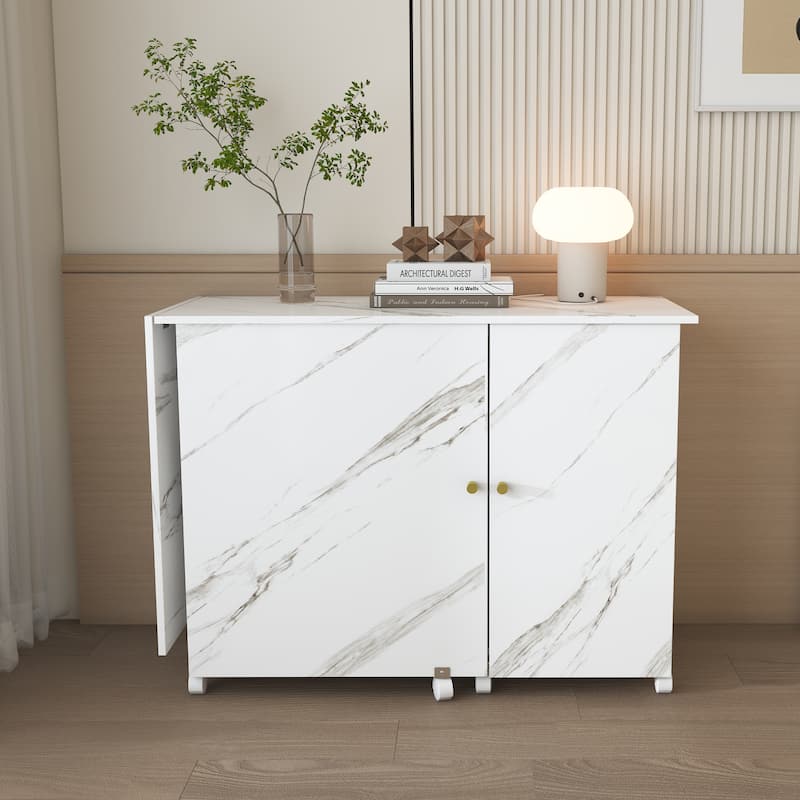 Foldable Sewing Table with Storage, 57.5" Craft Station with Locking Casters, Adjustable Cabinet & Shelves