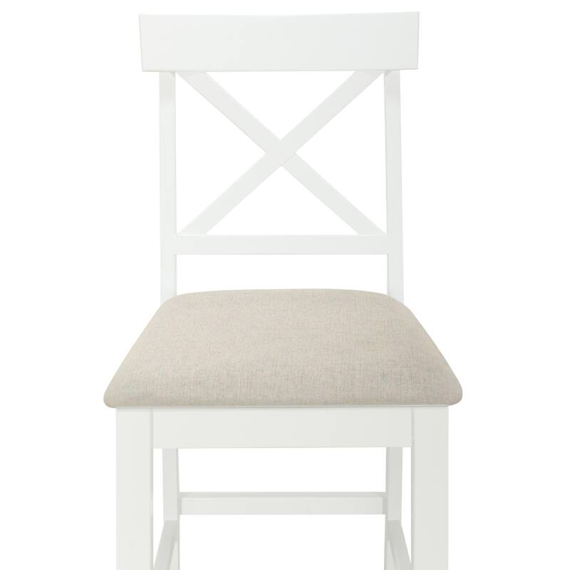 Solid Wood Farmhouse Counter Height Dining Table Set with 3-Tier Storage Shelves, Upholstered Dining Chairs for 4, 5-Piece