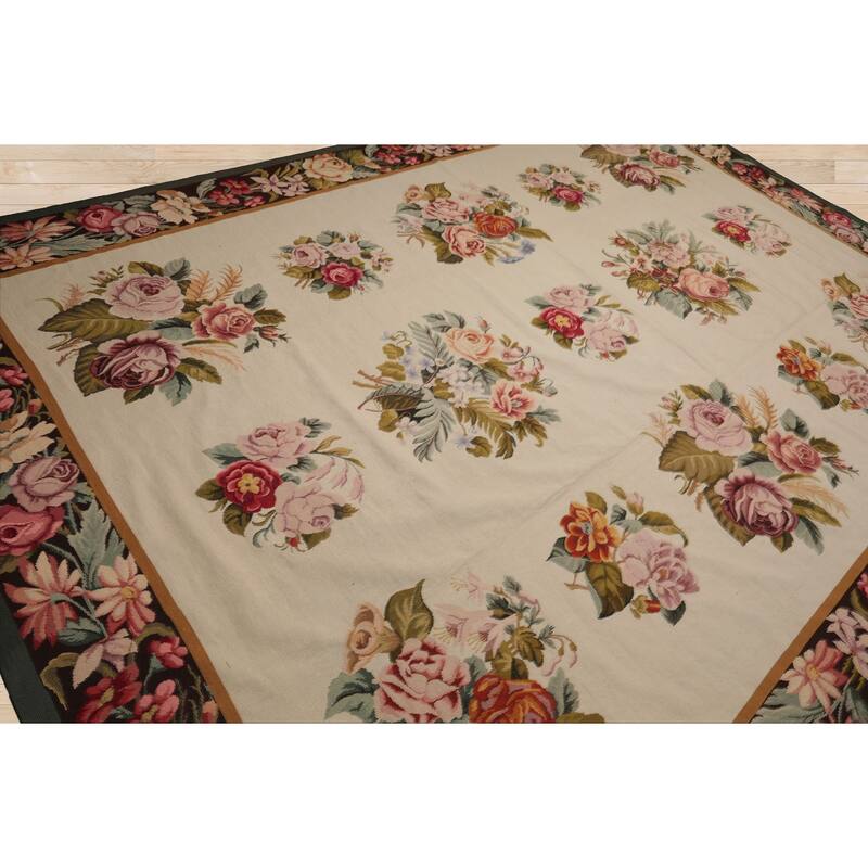 9x12'6'' Hand Woven Wool Ivory French Aubusson European Classic Rug - 9' x 12' 6''