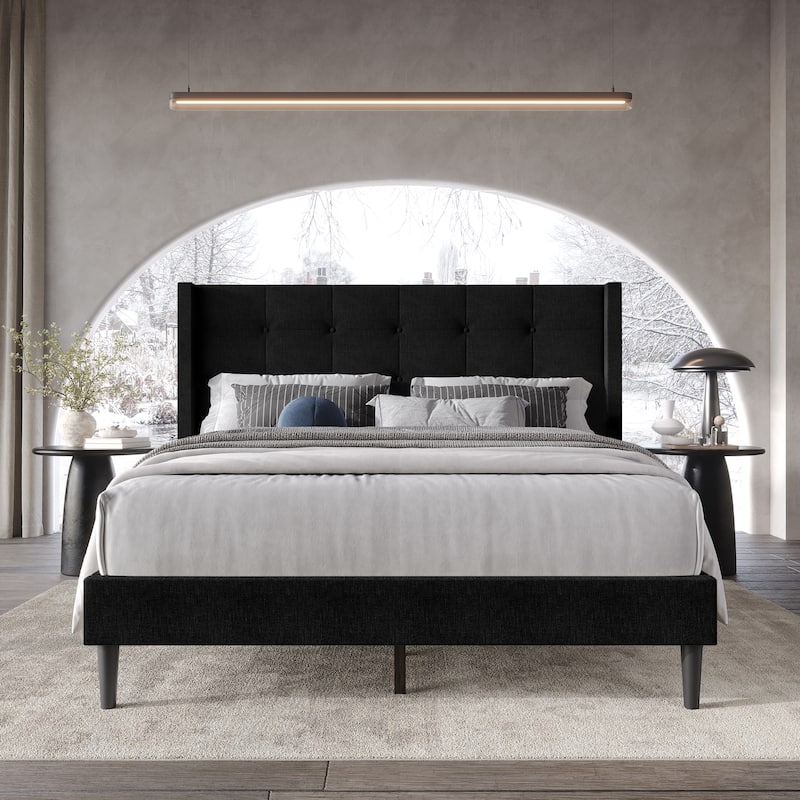 CraftPorch Elegance Wingback Upholstered Linen Bed