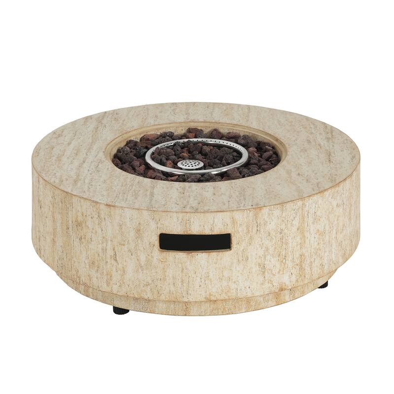 Christopher Knight Home - Trenton Outdoor Fire Pit Table and Side Table Set with Travertine Stone Texture and Durable MGO Build