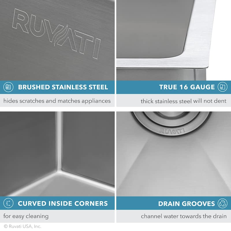 Ruvati 14-inch Undermount 16 Gauge Tight Radius Bar Prep Sink Stainless Steel Single Bowl - RVH7114 - 12″ x 16″