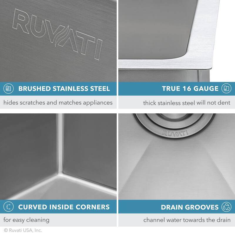 Ruvati 15 inch Undermount Bar Prep 16 Gauge Kitchen Sink Round Corners Stainless Steel Single Bowl - 15 x 15 - 15 x 15
