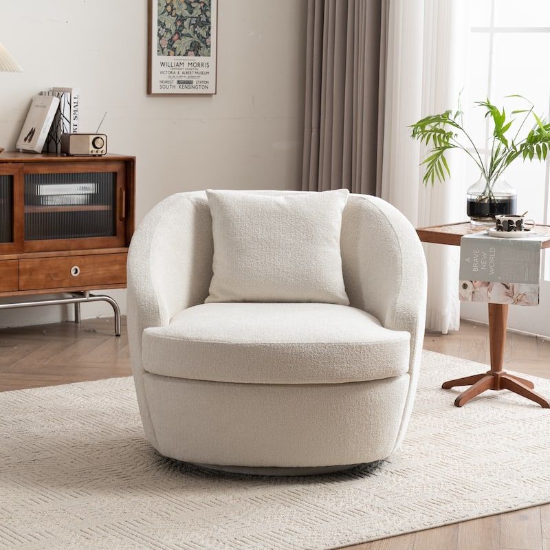 Swivel Upholstered Accent Chair With Lumbar Pillow, Barrel Chair