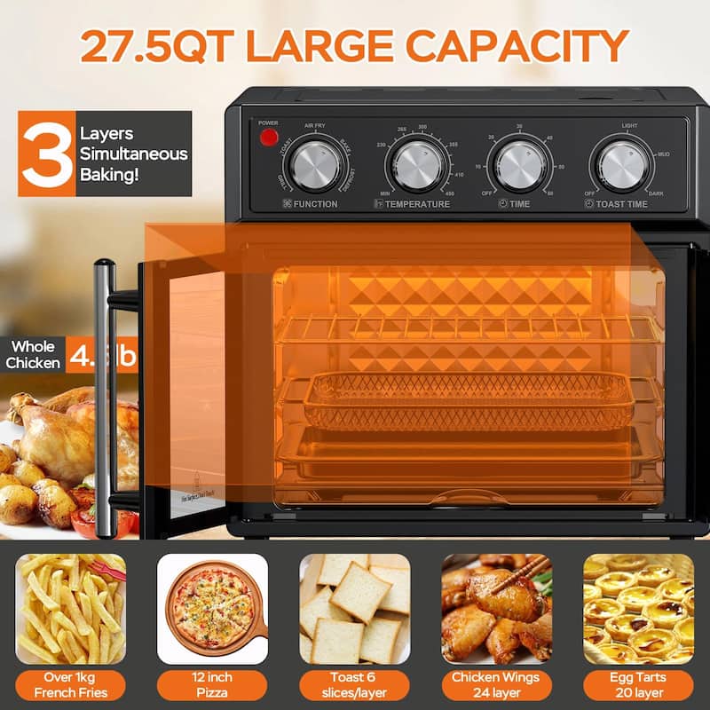 PlumChef 26QT Large Capacity French Double-Door Air Fryer Convection Toaster Oven, 1700W