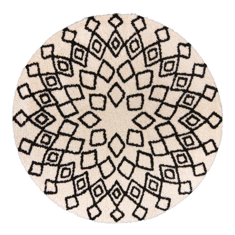 Gertmenian Thayer Jamila Modern Bohemian Tribal Ivory/Black Shag Area Rug