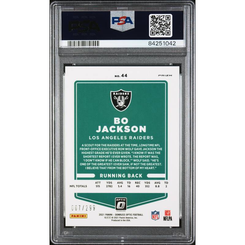 Bo Jackson 2021 Panini Donruss Optic Wave Football Card #44 Graded PSA 9 - 8'6" x 11'6"