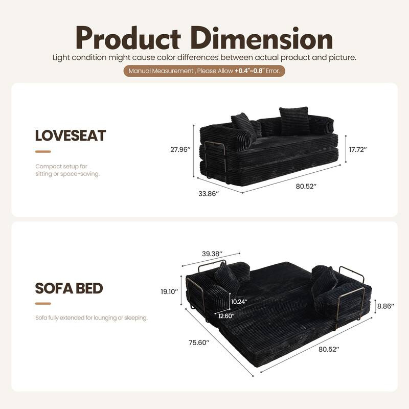 OVIOS Supreme Soft Fluffy Loveseat Sleeper Sofa