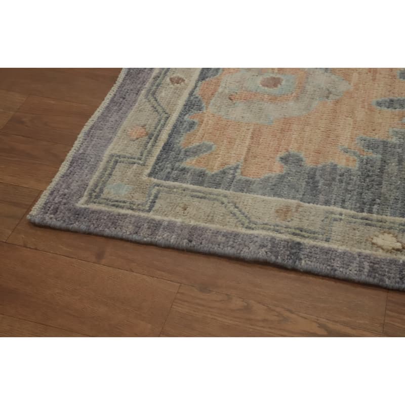 Vegetable Dye Wool Oushak Turkish Area Rug, Floral Geometric Carpet - 9' 9'' X 8' 0''