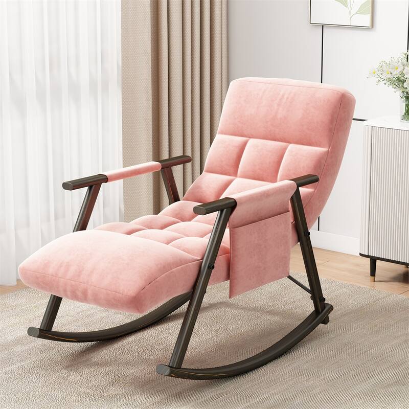 Casual Folding Rocking Chair Upholstered, Adjustable High Back