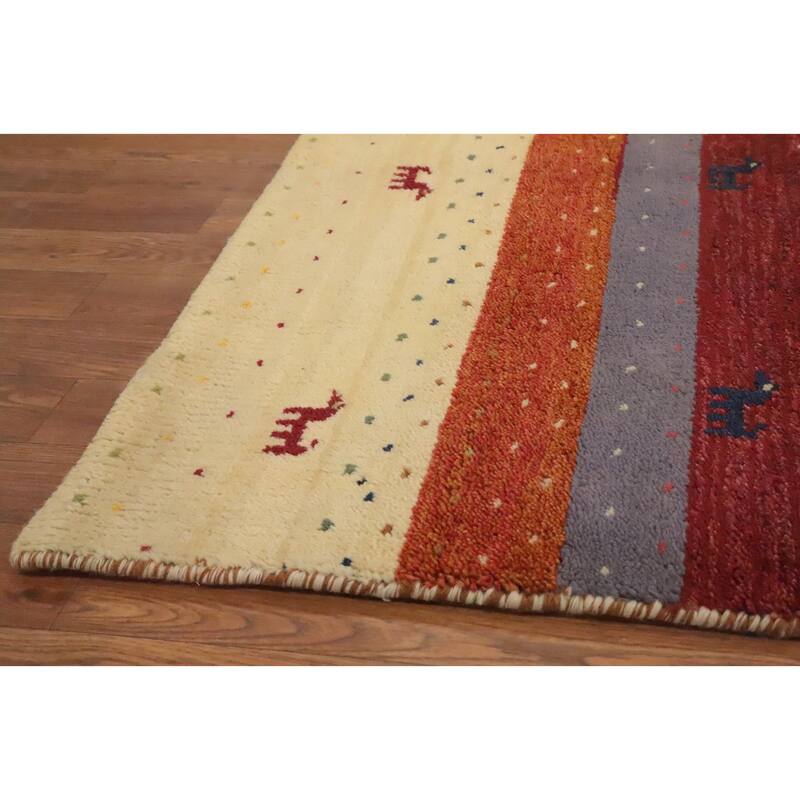 Hand Knotted Oriental 100% Wool Carpet Tribal Animal Pictorial Multi-Colored Gabbeh Area Rug - 5' 11'' X 3' 10''