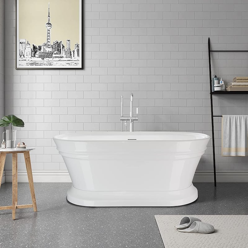 Vanity Art 59" Freestanding Acrylic Soaking Bathtub with Overflow & Pop-up Drain
