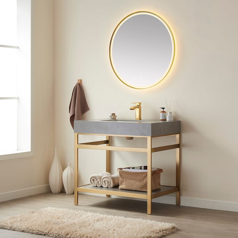 Funes 36" Single Vanity, Metal Support with Stone Top without Mirror - 36''x22''