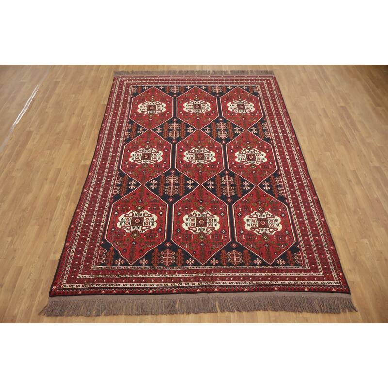 Hand Knotted Oriental 100% Wool Carpet Traditional Geometric Red Balouch Area Rug - 9' 7'' X 6' 6''