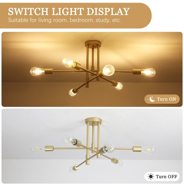 6-Lights Mid Century Semi Flush Mount Ceiling Light for