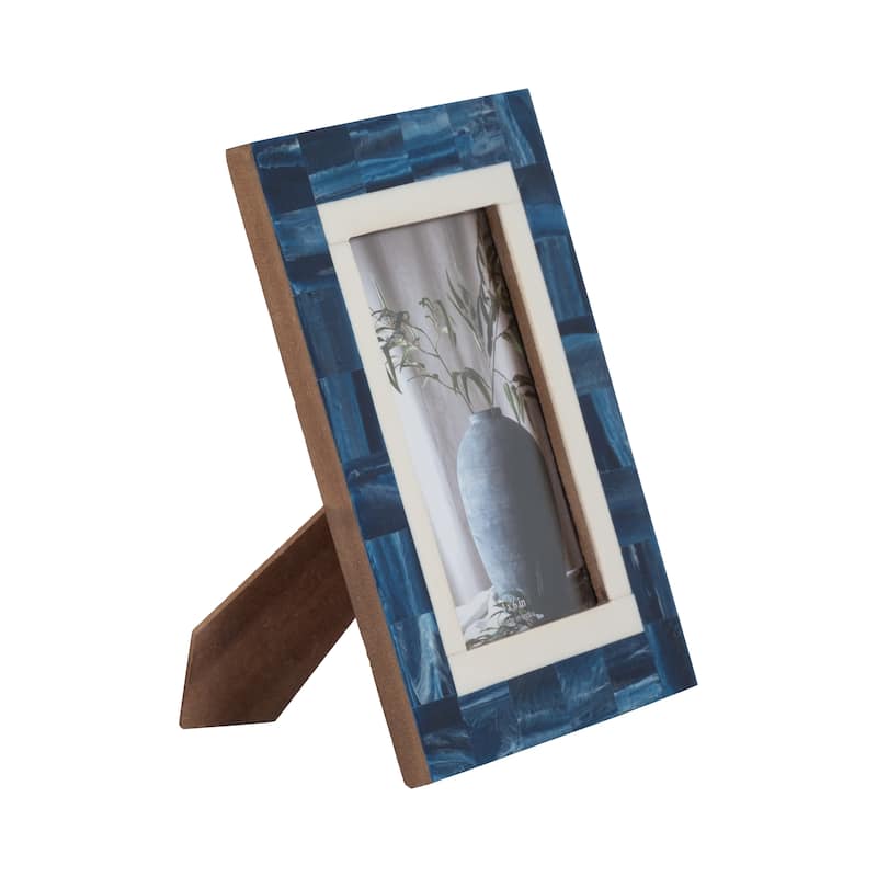 Decorative Photo Frame Contemporary Resin Wood Navy Blue and White Geometric Design Picture Frame Home