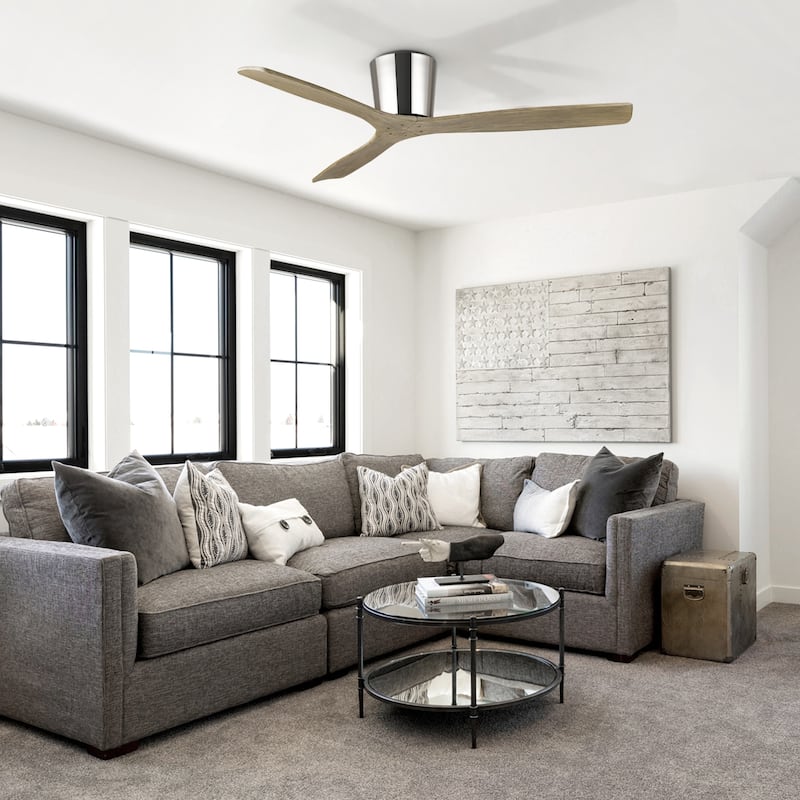 54" Farmhouse Gold Solid Wood Flush Mount Ceiling Fan without Light