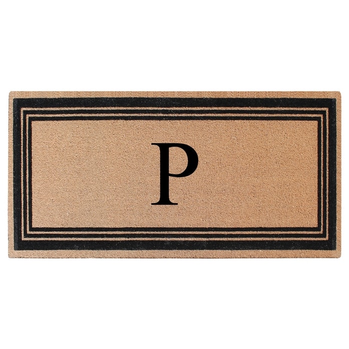 A1HC Natural Coir Monogrammed Flock Anti shed Treated Durable Doormat BlackBeige - 36"X72" - P