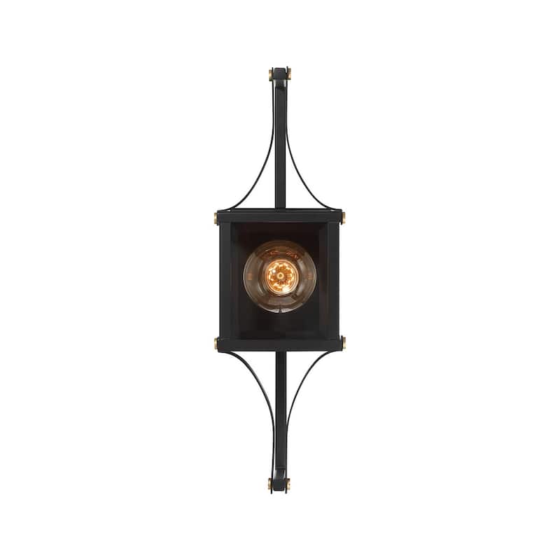Raeburn 1-Light Outdoor Wall Lantern in Matte Black and Weathered Brushed Brass
