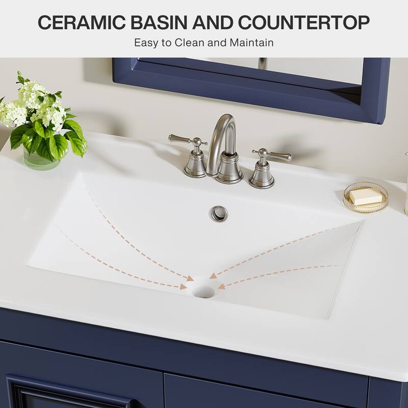 30 Inches Modern Bathroom Vanity Cabinet with Ceramic Basin & 1 Drawer