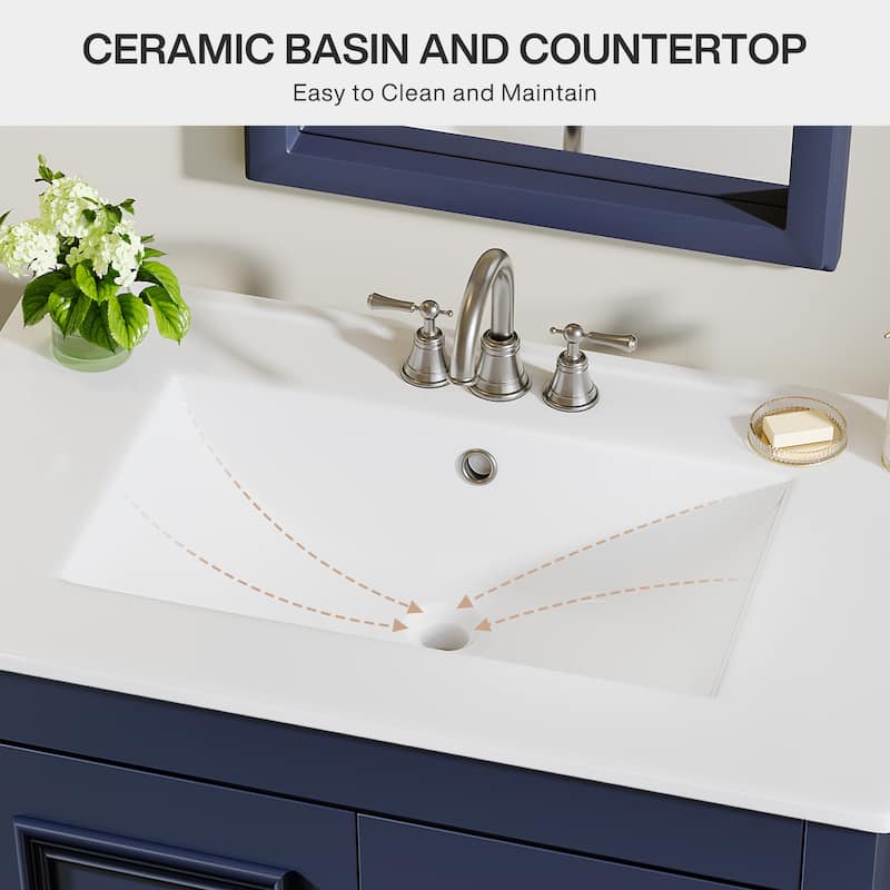 30 Inches Modern Bathroom Vanity with Sink, Vanity Cabinet with Drawer and Door Organizer