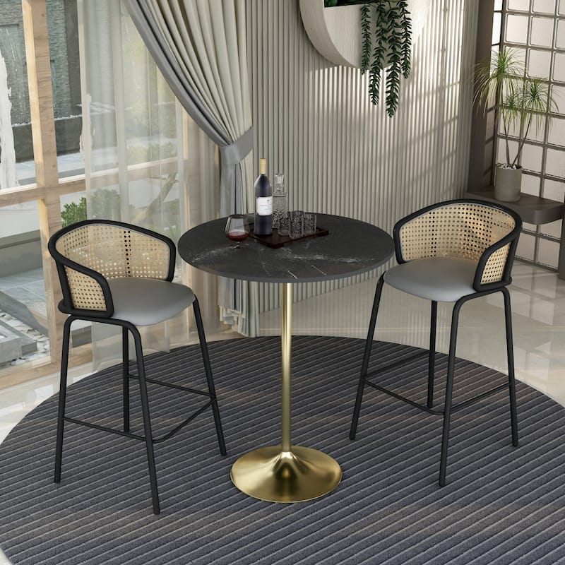 LeisureMod Verve 36" Round Dining Table with MDF Wood TableTop and Brushed Gold Base for Kitchen & Dining Room