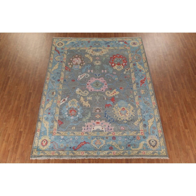 Gray & Blue Oushak Oriental Area Rug Handmade Wool Carpet - 8'11"x 11'8"
