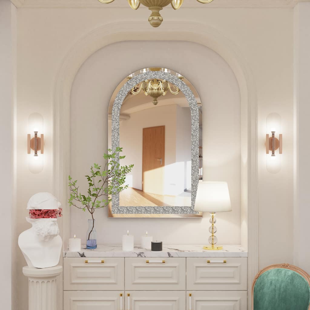 36" Crushed Diamond Decor Arch-Top Wall Mirror - 36"x24"