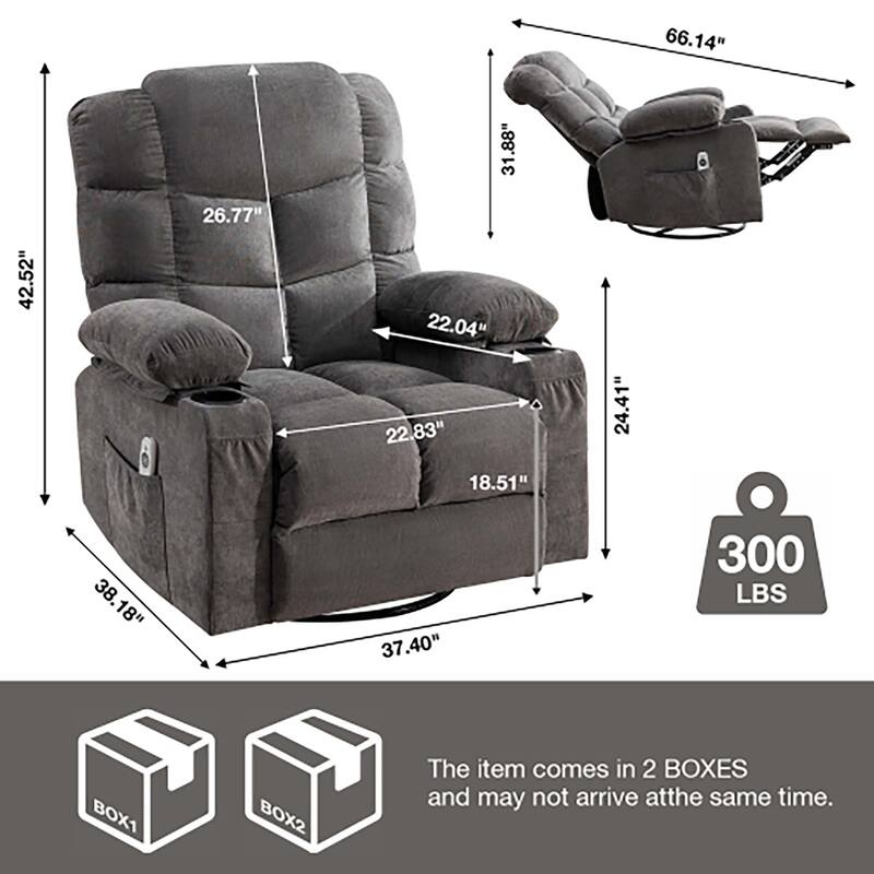 Oversized Massage Rocker Recliner Chair with 2 Cup Holders