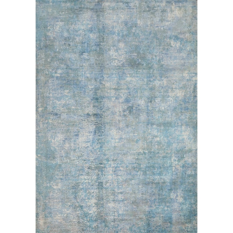 Hand Knotted Oriental Viscose Silk Carpet Modern Abstract Navy Blue & Blues Abstract Area Rug - 11' 5'' X 9' 0''