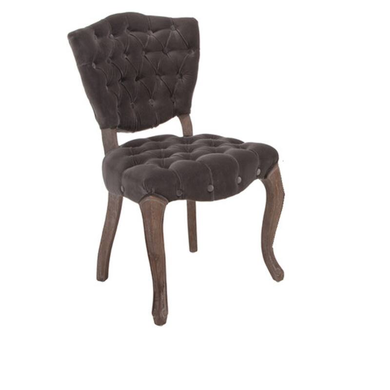 Roomfitters Tufted Accent Chairs Set of 2, Vintage Upholstered Dining Chairs with Curved Wood Legs, Grey Velvet