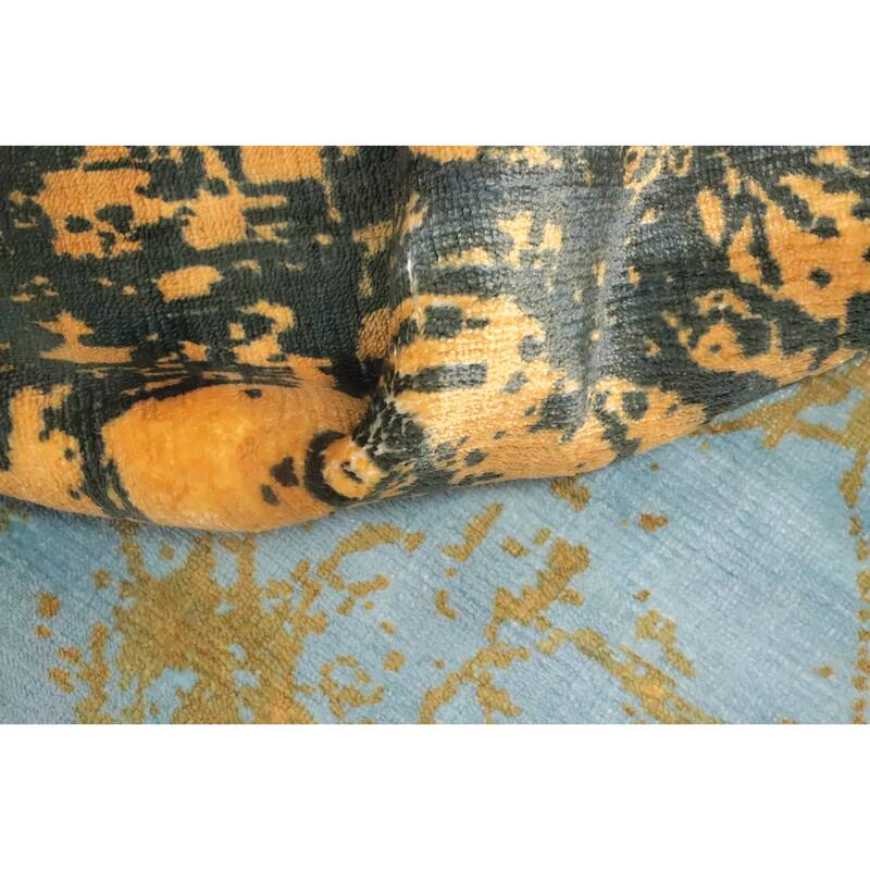 Hand Knotted Oriental Viscose Silk Carpet Modern Pictorial Oranges & Rust Abstract Area Rug - 7' 10'' X 5' 8''
