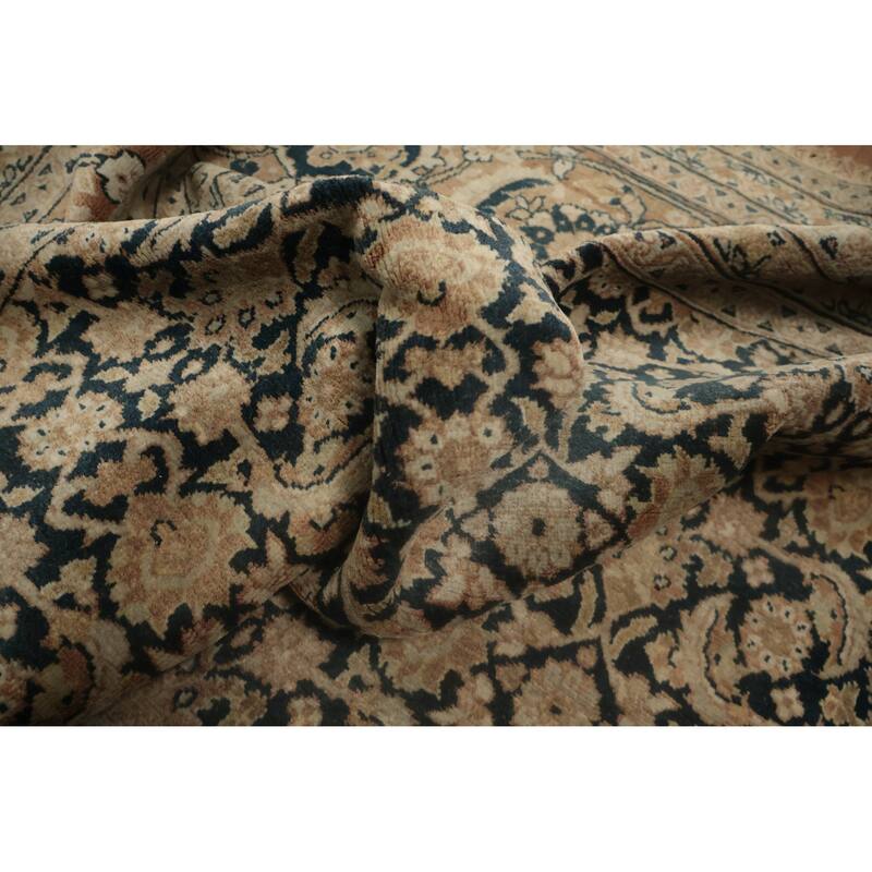 Hand Knotted Oriental 100% Wool Carpet Traditional Floral Navy Blue & Blues Tabriz (Haj Jalili) Area Rug - 12' 11'' X 9' 4''