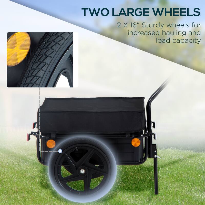 GDFStudio - Outdoor Steel Bike Wagon Bicycle Cargo Trailer with Removable Storage Box, 16" Wheels & Waterproof Cover - 56.7"