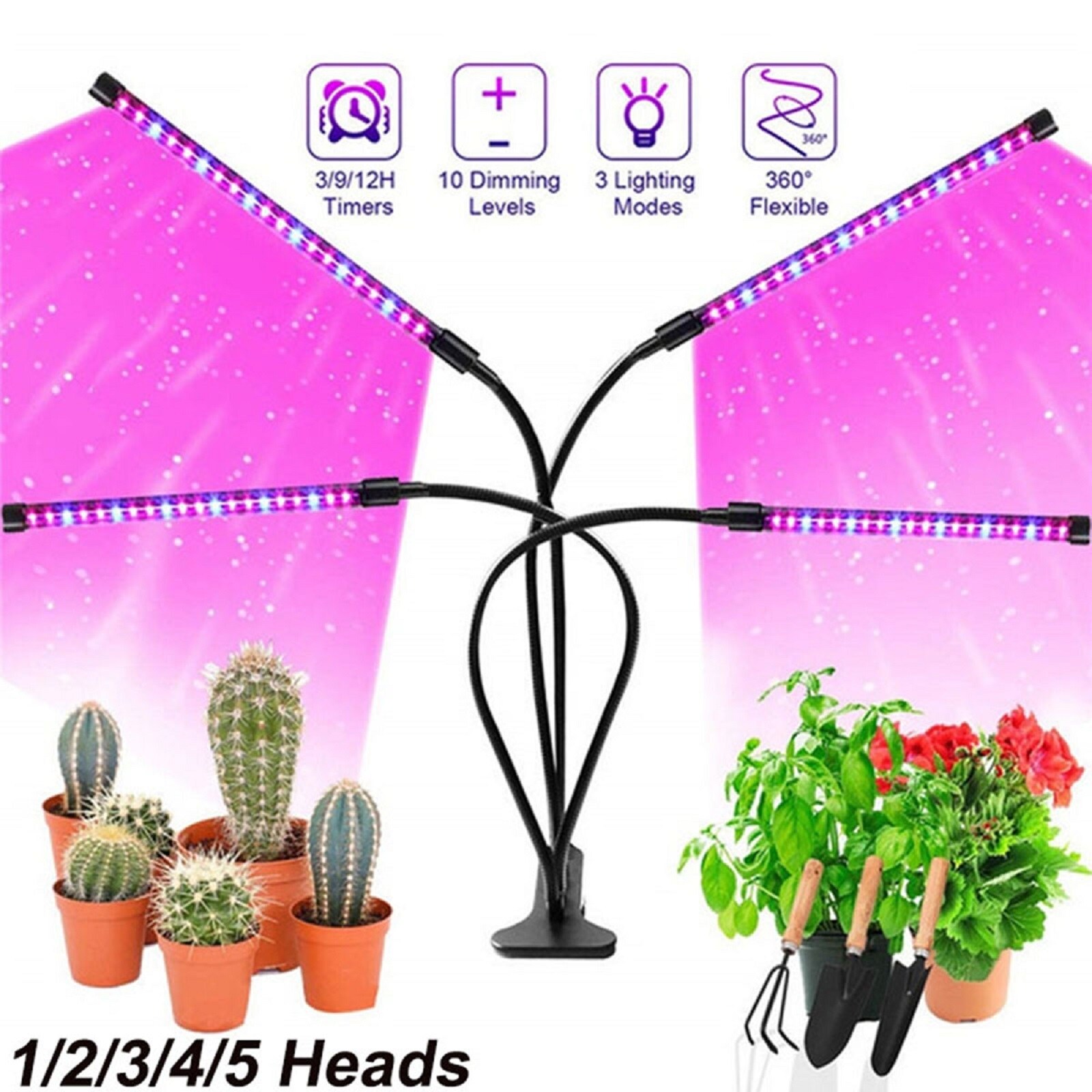 Egrowth Red Blue Spectrum Clip Grow Light 20W x Head LED  for Indoor Plants 
