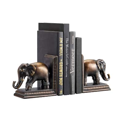 Danya B. Ornate Elephants Polyresin Bronze Patina Finish Bookend Set of 2