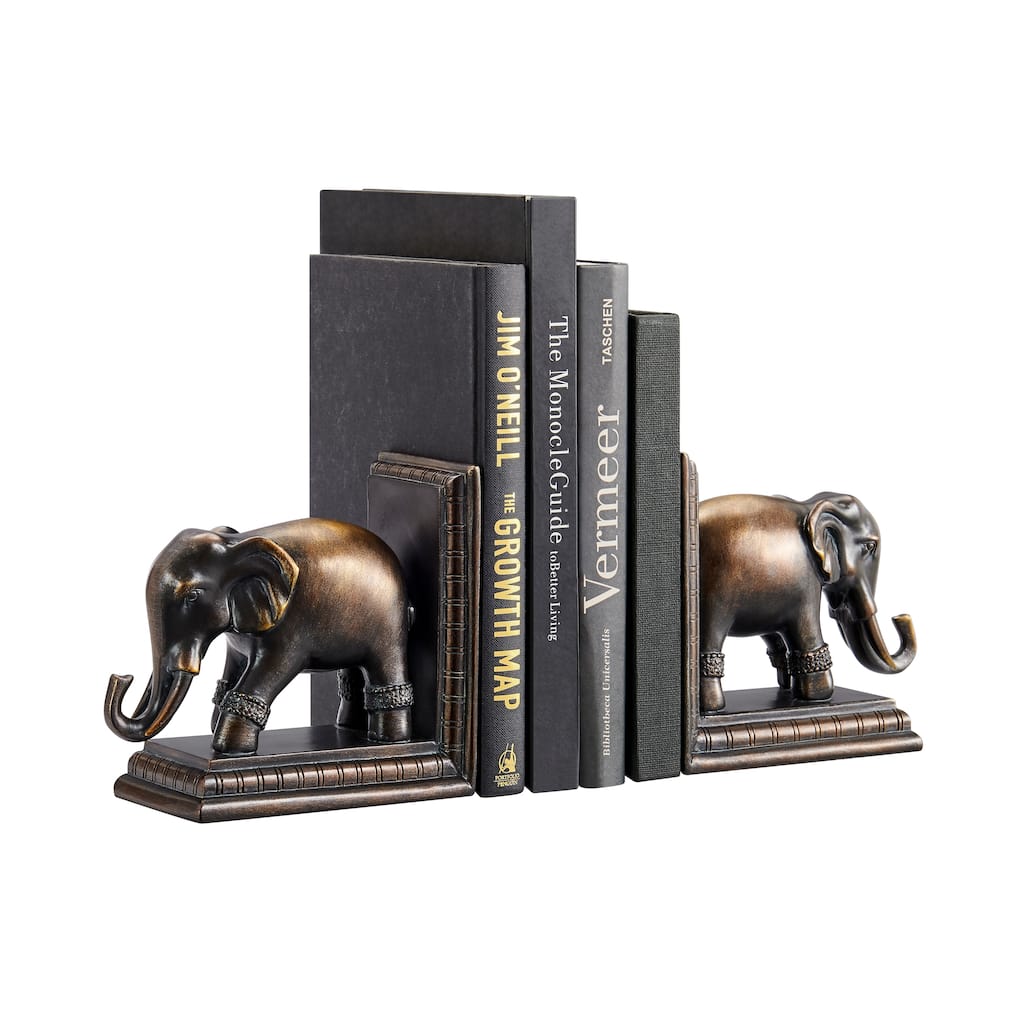 Danya B. Ornate Elephants Polyresin Bronze Patina Finish Bookend Set of 2