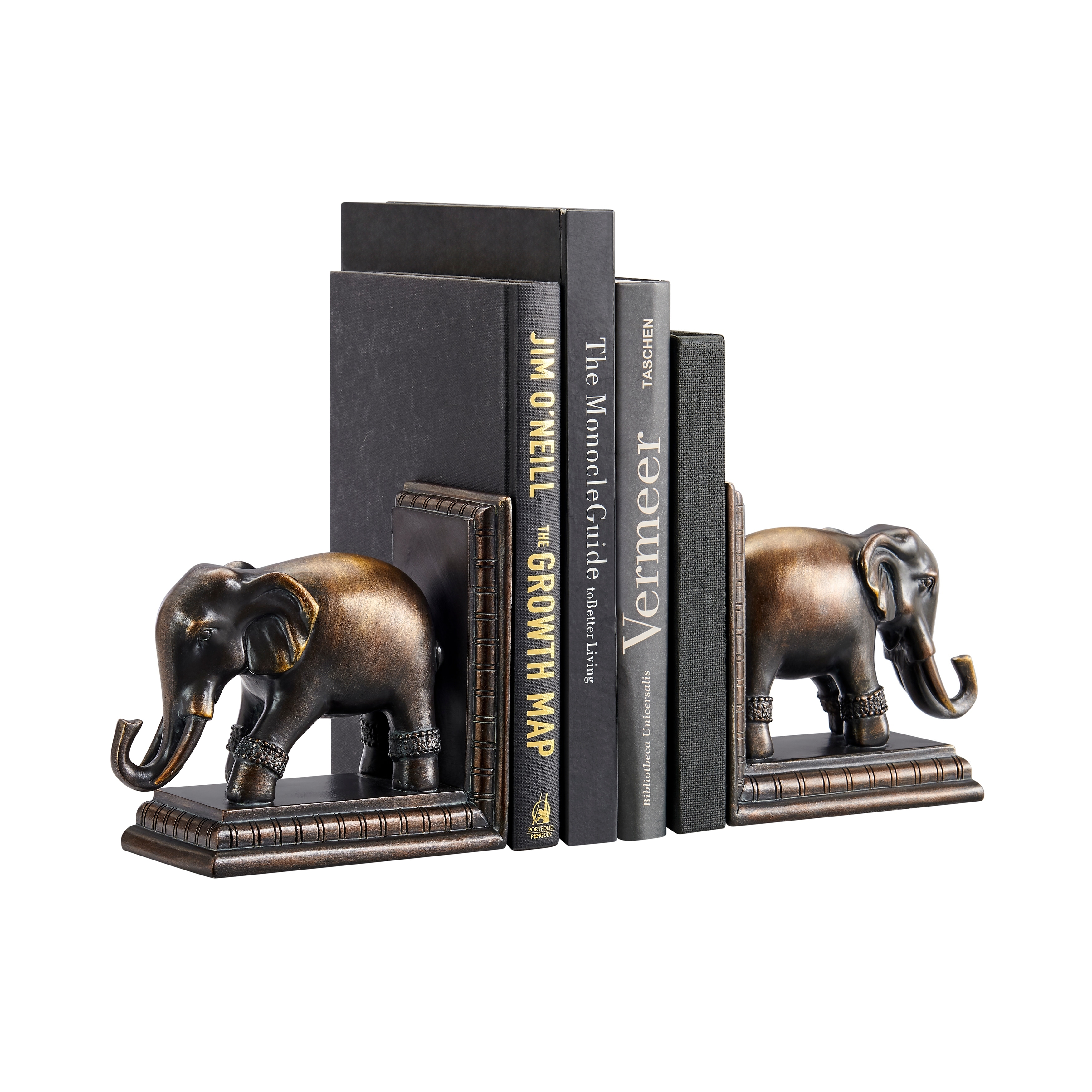 Danya B. Ornate Elephants Polyresin Bronze Patina Finish Bookend Set of 2
