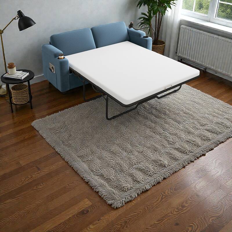 72.8" Corduroy Sleeper Sofa, Full Size Loveseat Bed with Mattress, USB Ports, Cup Holders, Side Pockets & Phone Holder