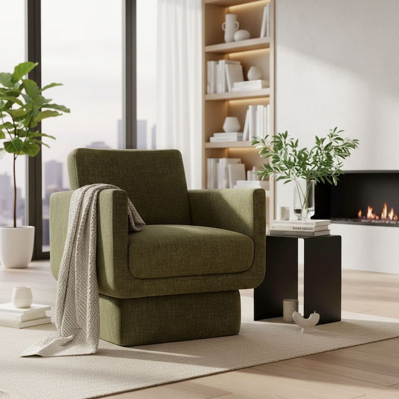 Upholstered Swivel Barrel Accent Chair - Green