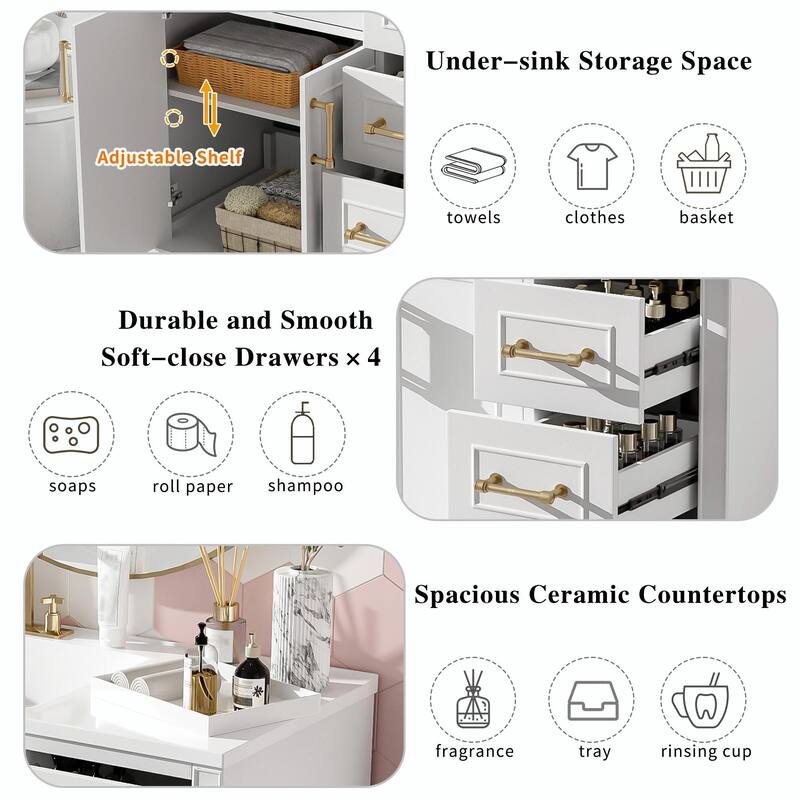 36" Luxury Elegant Bathroom Vanity with Ceramic Sink