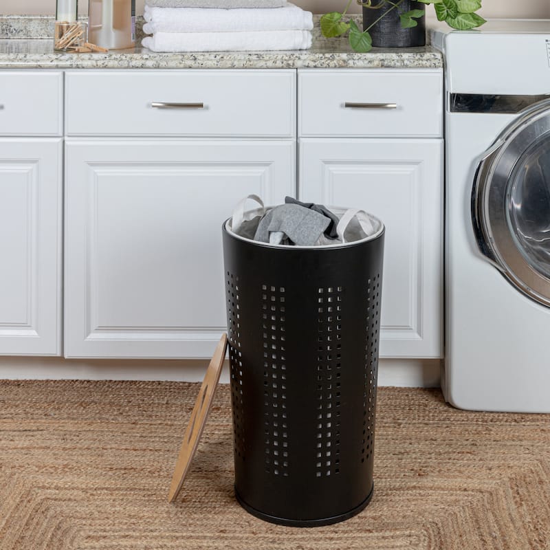 Household Essentials Steel Laundry Hamper with Lid - 13.8"L x 13.8"W x 23.0"H