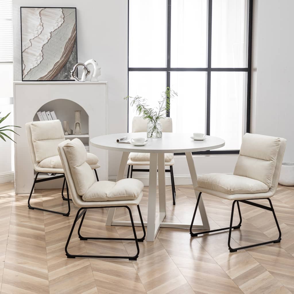 Trestle Dining Table Set with 4 White Upholstered Side Chairs